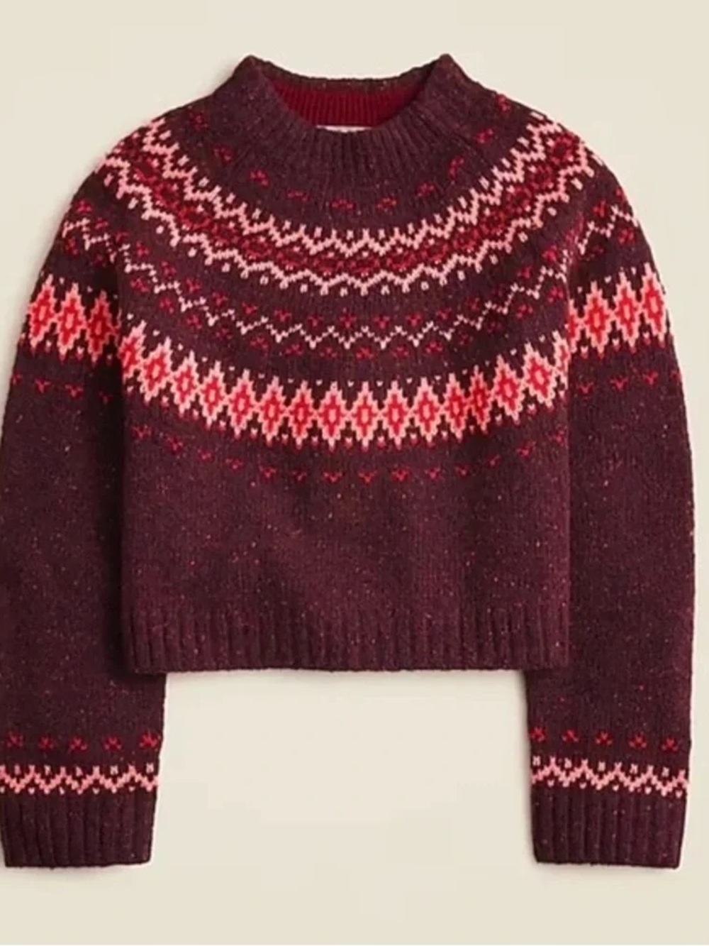 NWOT J. Crew Women’s Crewneck Fair Isle Sweater Size XS Dark Lantern Red